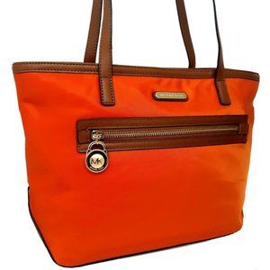 MICHAEL Kors Orange Nylon Brown Leather Tote Bag